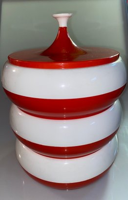 Mid Century Modern Bright Red And White Stacking Canister Set