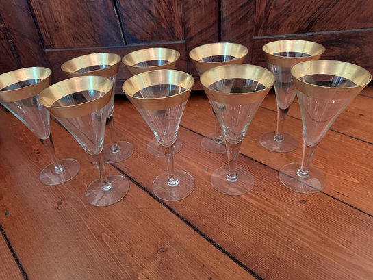 Lot Of 9 Gold Band Wine Glasses