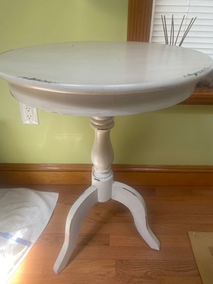 Distressed White Pedestal Table