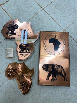 Set If 3 African Copper Wall Clocks
