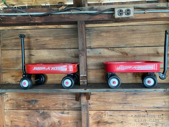 Pair Of Mini Red Wagons - Decorative