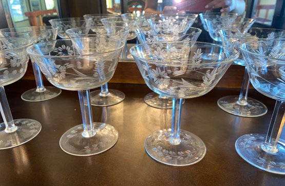 Set Of 8 Etched Crystal Glasses