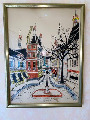 Framed French City Street-  Rattelle 1974, Signed & Numbered