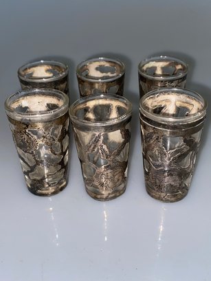 Set Of 6 Sterling & Glass Shot Glasses