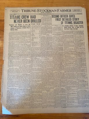 Tribune-Stockman-Farmer April 23,1912 Authentic Newspaper Titanic