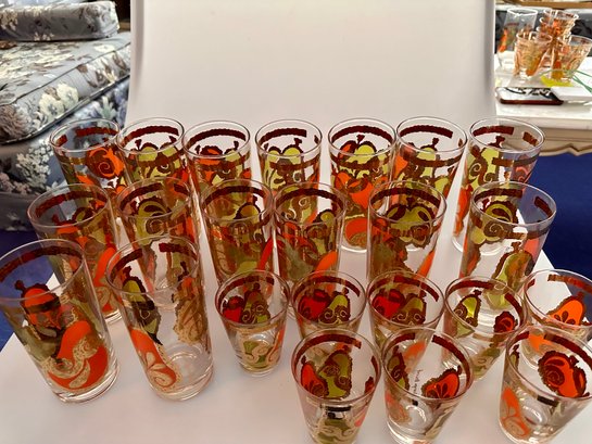 Georges Briard Art Nouveau Green And Orange Glasses Assorted Sizes (23) Vintage