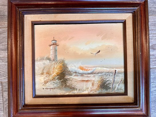 Crashing Waves With Lighthouse Oil Painting