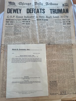 Dewey Defeats Truman 1948 Rare Issue Of Chicago Tribune. 1948
