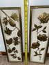 Vintage Rose & Leaf Pressed Metal Plaques / Mid Century Wall Hanging