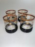 Four Vintage Sakura Sango Old-fashioned Glasses By Sue Lipkin. Gold Rim And Black Bottom Bands With Snowflakes