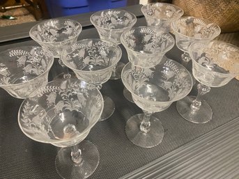 Set Of 10 Etched Glasses