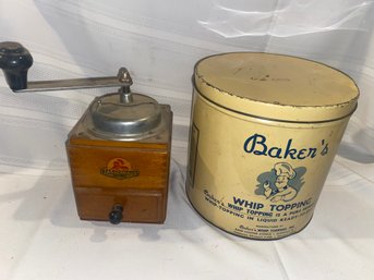 Vintage Bakers Tin & Coffee Grinder