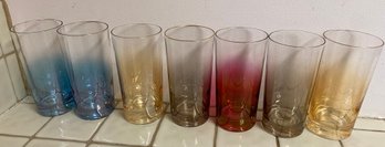 Set Of 7 Vintage Colored Glasses