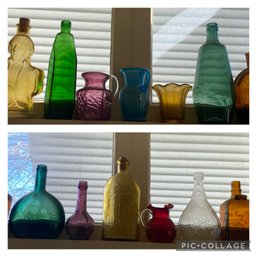 Lot 3 Of Colored Glass Bottles Vintage