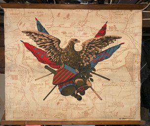 Vintage Fabric Scroll Eagle Map