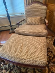 Ethan Allen Leather & Wood Chair With Ottoman