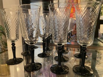 Set Of 11 Wine Glasses. Black Stem