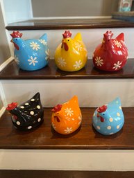 6 Colorful Ceramic Chickens