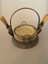 Vintage Serving Tray Set - Plates & Knives