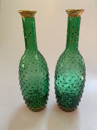 Pair Of Green Glass Bottles
