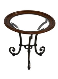 Ethan Allen Heavy Wrought Iron & Glass End Table