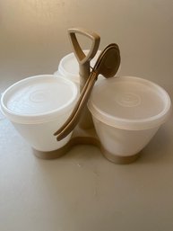 Vintage Tupperware Condiment Caddy With Serving Spoons And Seals Lids