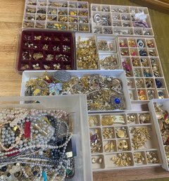 Large Lot Of Costume Jewelry -  Earrings, Necklaces, Pins, Bracelets, Watches