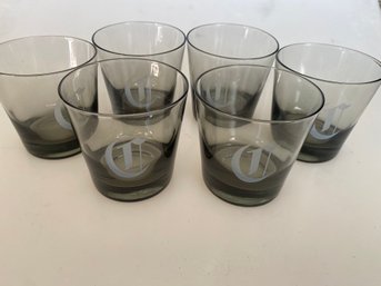 Vintage Smoky Monogrammed C Glasses (6)