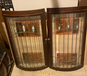Pair Of Vintage Stained Glass Curved Doors