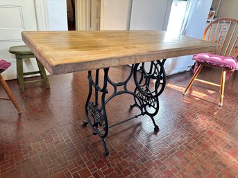 Butcher Block Table With Sewing Machine Base