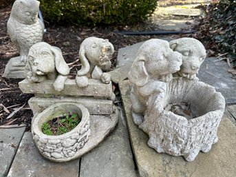 Two Cement Puppy Planters.  Note One Has Slight Damage