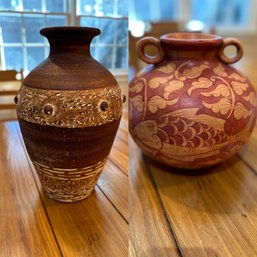 Pair Of Vases - Koi Fish Pottery Vase, Earthenware Vase With Ornate Pattern