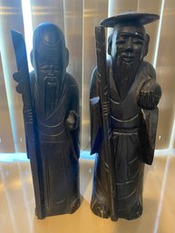 Pair Of Carved Wood Asian Figures