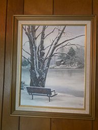 New York Artist LOU GNIA Oil Painting Frozen Lake