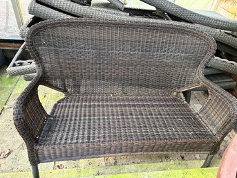 Frontgate Rattan Wicker Couch With Small Table,  Large Table With Storage, Cushion. 3 Pieces