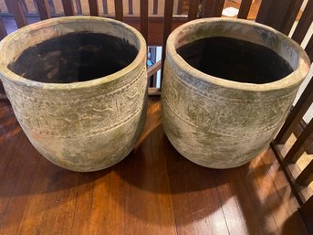 Pair Of Mexican Pottery Planters Large