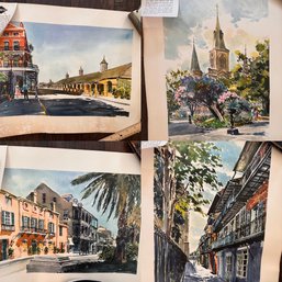 Paul Austin Set Of 4 Large Prints Of New Orleans Vintage  Watercolors Unframed