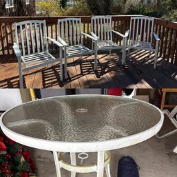 Glass Top Patio Table With 4 Chairs, Umbrella