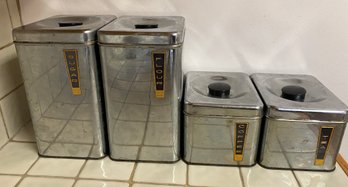 1950s Lincoln Beautyware Mid Century Modern Chrome Metal Kitchen Canister Se