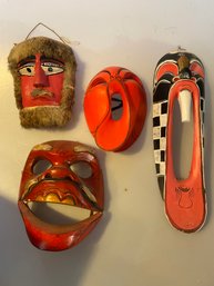 4 Red Balinese Masks