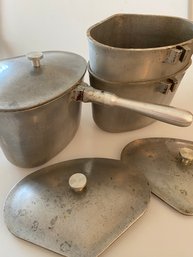 Vintage Club Aluminum Ware With Personal Service Heart Shaped Bean Camp Pot Set