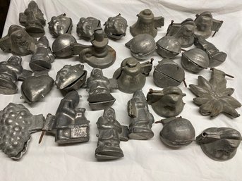 Large Lot Of Vintage Pewter Ice Cream Molds