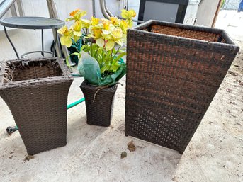 Three Frontgate Resin Wicker Planters