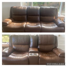 Brown Leather Electric Reclining Sofa & Loveseat
