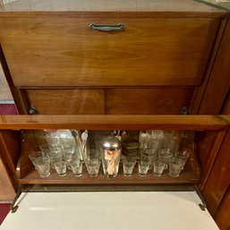 Midcentury Modern Bar With Contents, Glass Top