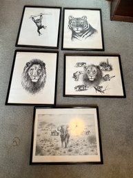 Animal Sketches On Paper.  Lot Of 5