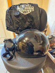 Harley Davidson Motorcycle Helmet With Goggles And Bag. Large