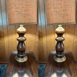 Pair Of Vintage 1960s Solid Wood Lamps