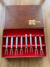 Vintage Kalmar Designs Box Set Of (8) Cocktail Forks - Made In Japan