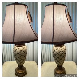 Pair Of Basket Weave Lamps